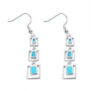 Blue fire opal silver earrings NWOT
